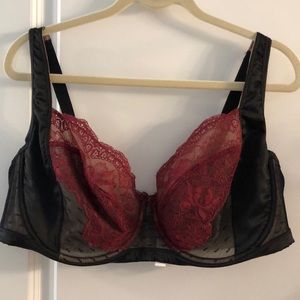 Adore Me red and black lace/satin unlined bra 44DDD